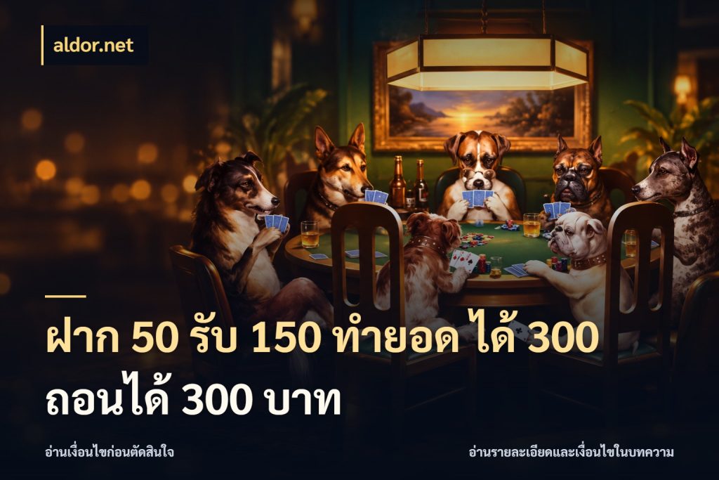 ฝาก 50 รับ 150 ทํายอด ได้ 300 ถอนได้ 300 บาท จับคู่โบนัสกับสไตล์เกมที่ชอบ สไตล์ aldor.net