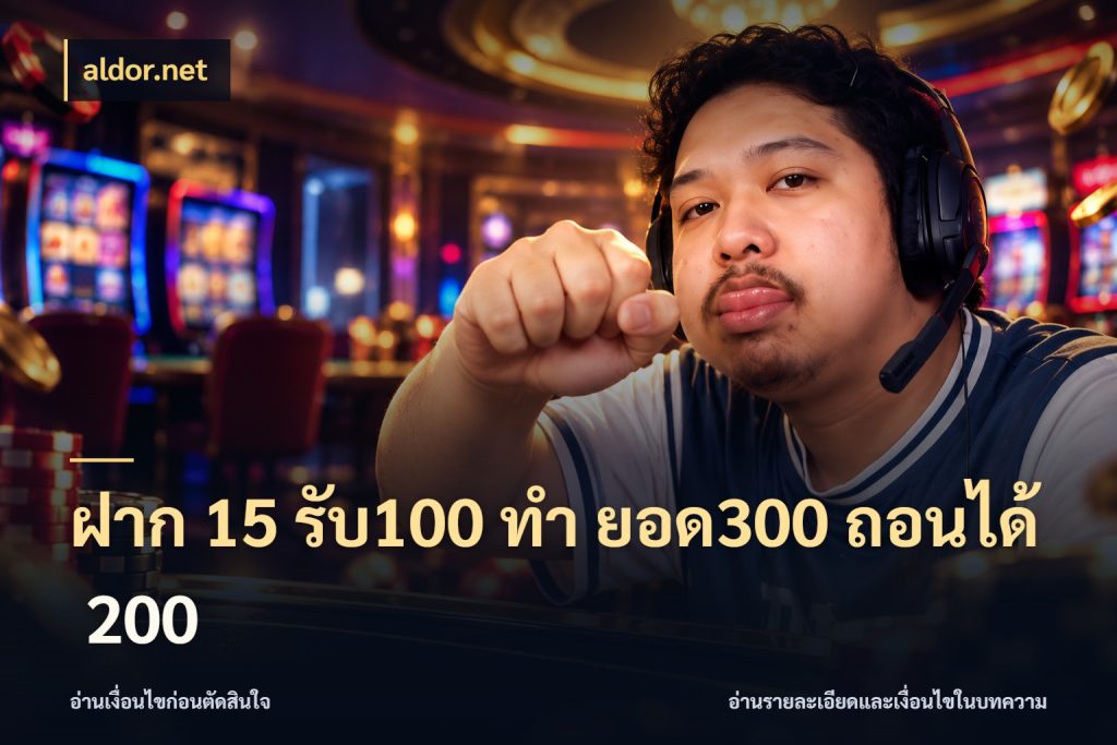 ฝาก 15 รับ100 ทํา ยอด300 ถอนได้ 200 เปิดมุมโปรให้เข้ากับเกมแนวโปรด ในมุม aldor.net